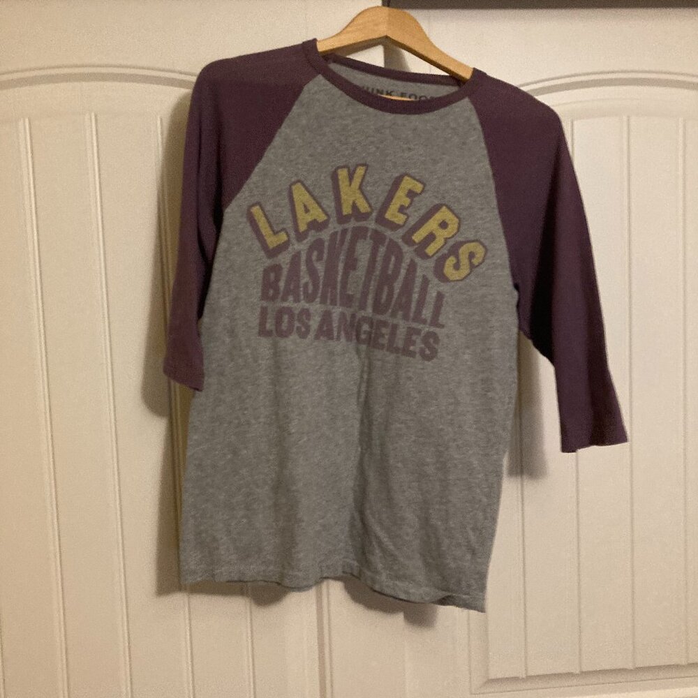 Los Angeles Lakers Junk Food Shirt Small Purple and Gray Vintage Feel NBA